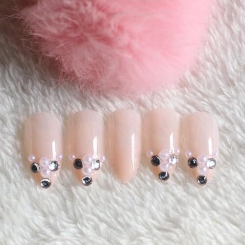 2020 latest fake nails fine high heel 24pcs design filled with crystal diamond Milky pink W96