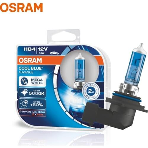 OSRAM 9006 HB4 CBA Halogen Cool Blue Advance 12V 51W Car Original Headlight 5000K White Light +50% Brighter Genuine Bulbs, Pair