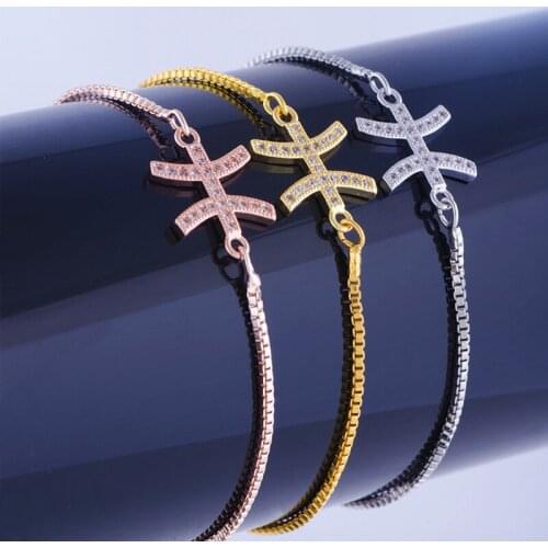 Hot Jewelry Vintage Zircon Pisces Charms Bracelets & Bangles Handmade Copper Square Chain Constellation Bracelets Diy Armbanden