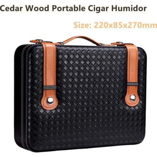 220x85x270mm Portable Cigar Humidor Cedar Wood Woven Pattern Cigar Moisturizing Case Brown Black Cigarette Small Box Cool Gift