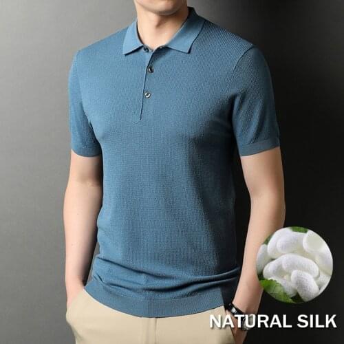 Silk And Viscose Blended Polo Shirt Men Knitted Summer Short Sleeve Collared Pullover T-shirt Business Casual Mens Poloshirt
