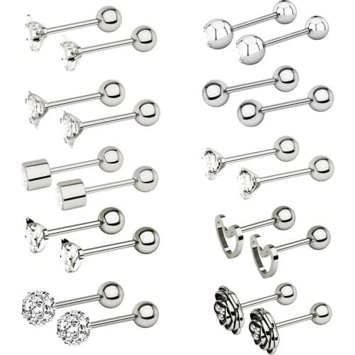 Steel Tragus Ear Piercing Oreja Cartilage Oreille 10 Styles 3 Colors Lobe Studs Lip Labret Earrings Hip Hop Jewelry Body Pircing