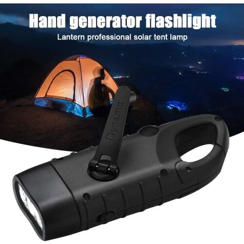 LED Flashlight Hand Crank Dynamo Solar Torch Lantern Rechargeable Emergency Portable Tent Light For Outdoor Camping Climb Hiking