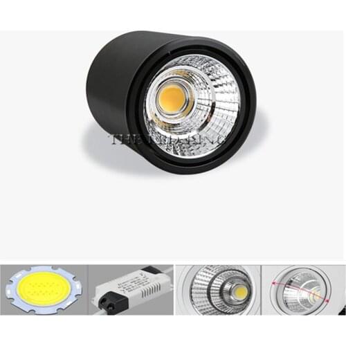 High Bright COB LED Surface Mounted Downlight Dimmable 5W 7W 10W 12W 15W 18W adjustable Ceilling Spot Lamp White/Black Housing