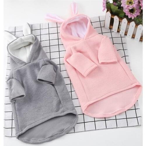 Cat Cloth Cute Solid Color Rabbit Ears Pattern Dog Hoodie Pet Sweater with Hat for Easter Party