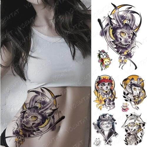 Waterproof Temporary Tattoo Sticker Demon Satan Cat Goat Flash Tattoos Pharaoh Old School Body Art Arm Fake Tatoo Women Men