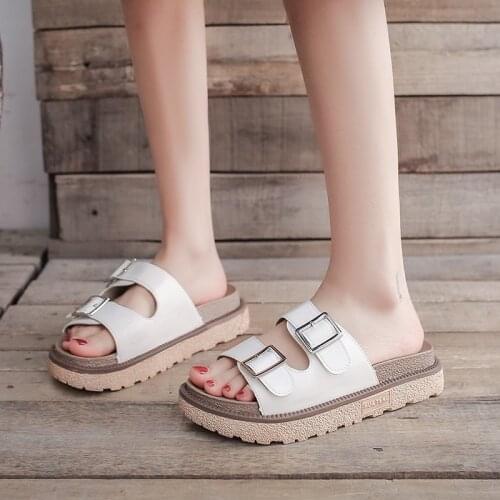 Summer Womens Flat Heels Sandals Women 2021 Platform Sandals Fashion Metal Buckle Ladies Slippers Thick Sole Femmes Sandales