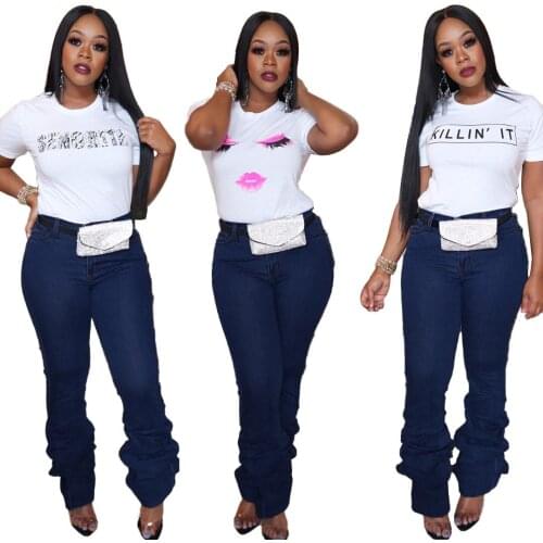 FNOCE 2020 new womens jeans fashion streetwear casual all-match solid high waist Pleated stretch Pencil Pants denim trousers