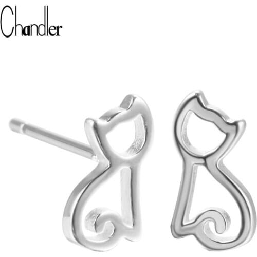 Chandler 2017 Brand New Hollow Cute Cat Kitty Stud Earrings For Women Simple Animal Trendy Jewelry Original Best Gift