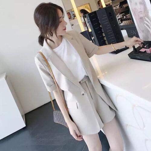 2020 Summer Women One Button Blazer High Waist Loose Shorts Short Pants Short Sleeve Suits 2 Pieces Set Korean Women Set WF241
