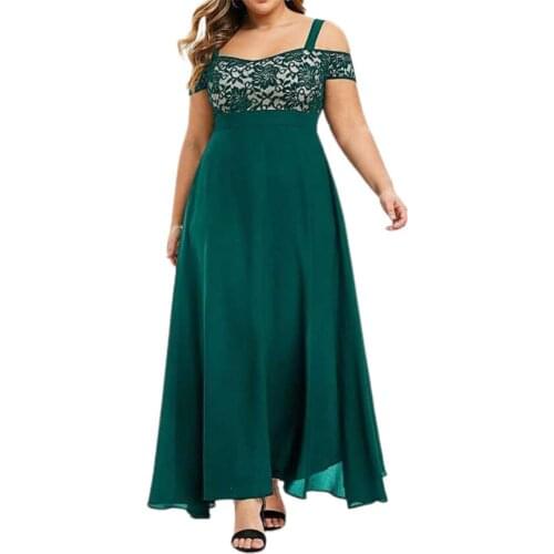 Womens Sundress Plus Size Bohemian Sexy Floral Lace Long Dress Off Shoulder Sling High Waist A-Line Maxi Dress Sundress 5XL
