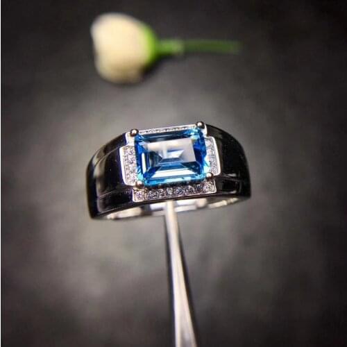 Classic heavy square pincushion Natural blue topaz gem Ring S925 Silver Natural Gemstone Ring Womens man party gift Jewelry