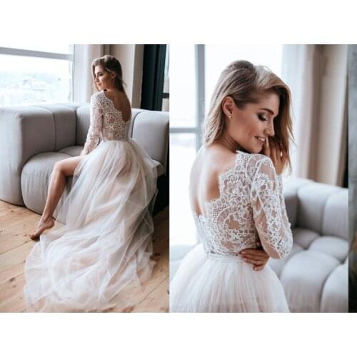 2019 Bohemian Wedding Dresses Sexy V Neck Long Sleeve Lace Appliques Bridal Gowns Vestidos De Noiva Country Wedding Dress