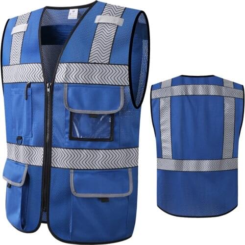 Blue Surveyors Safety Vest for Men Women Protective Workwear Hi Vis Work Vest With Pockets and Zipper Security Vest