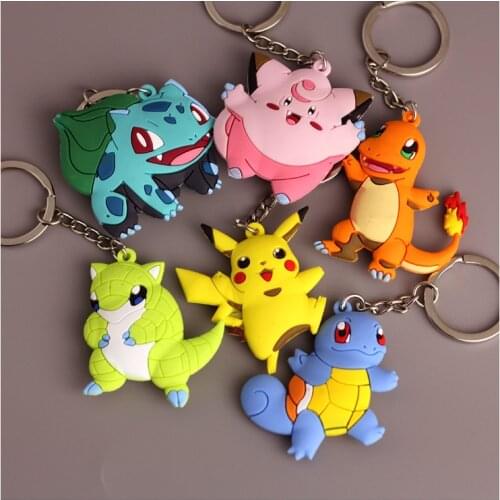 1pcs New Cute Cartoon Pokemon Pikachu Silicone Pattern Doll Key Chain Womens Bag Charm Car Pendant Keychain