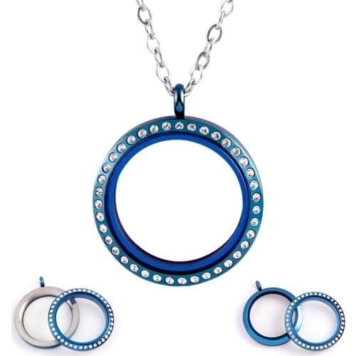 30mm Waterproof Memory Locket For Women 316L Stainless Steel Twist Floating Locket Necklace With Crystals Pendant With Necklace