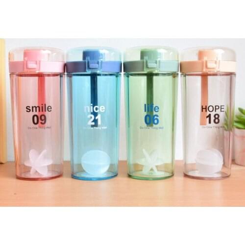 400ml Portable Kawaii Protein Powder Mixing Sports Water Bottle With Stirring Ball Plastic Shaker Bottle Gym Travel Juicer Mug