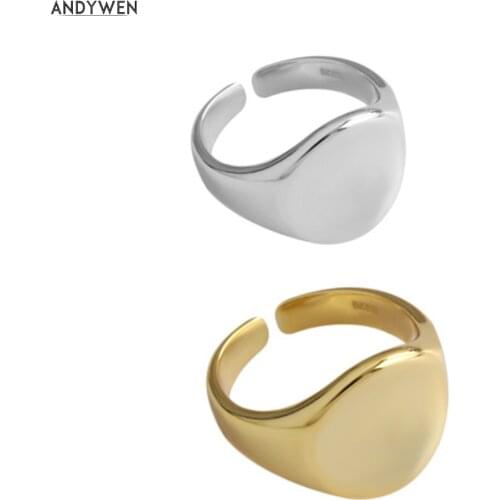ANDYWEN 2020 925 Sterling Silver Gold Round Resizable Women Rings Rock Punk Adjustable Rings Jewelry For European Jewelry