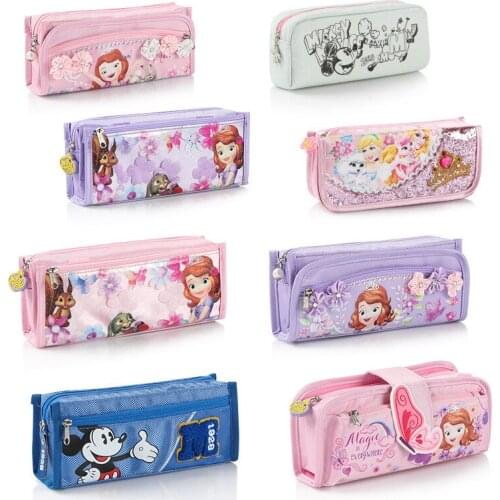 Disney Sophia Mickey Men and Women Cartoon Cute Zipper Large Capacity Stationery Bag Pupil Canvas Pencil Bag Stationery Gift