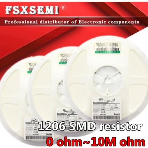 5000pcs 1206 SMD 1/4W chip resistor 0R ~ 10M ohm 0 10R 100R 220R 330R 470R 1K 4.7K 10K 47K 100K 0 10 100 330 470 ohm