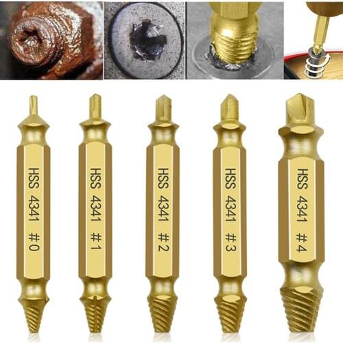 5pcs HSS Titanium Plating Double Side Drill Out Damaged Screw Extractor Out Remover Handymen Broken Bolt Stud Removal Tool new
