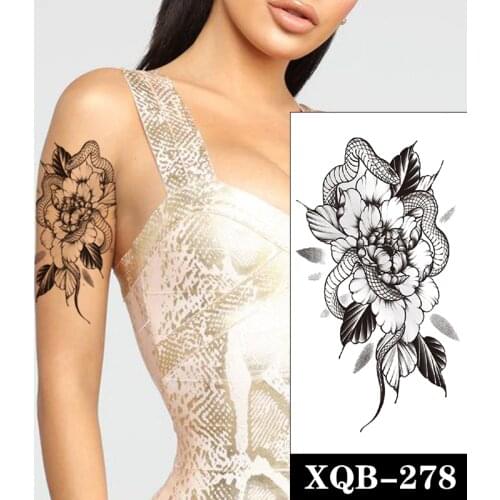Hannah Style Waterproof Temporary Tattoo Sticker Black Peony Flower Snake Totem Fake Tattoos Flash Tatoos Arm Body Art for Women