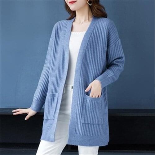 Elegant 2020 Spring Female Cardigans Long Sleeve Casual Knitted Sweater Coat Korean Style Oversize Cardigans Red Blue