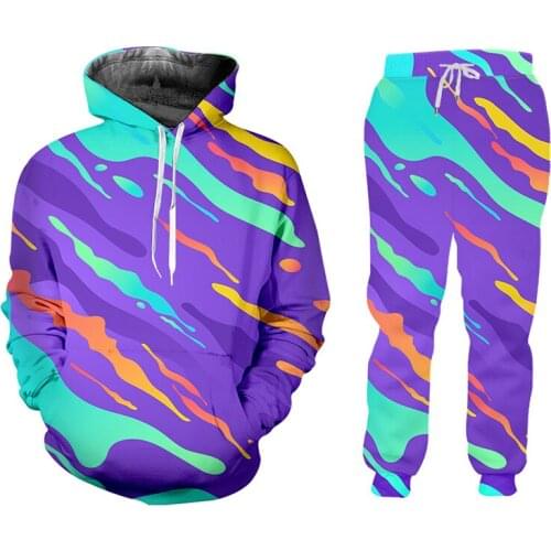 IFPD 2-Pieces Suit Mens Casual 3D Print Colorful Jacket Long Sleeve Zipper Coat Jogger Pants Colorful Stripes Tracksuits 6XL