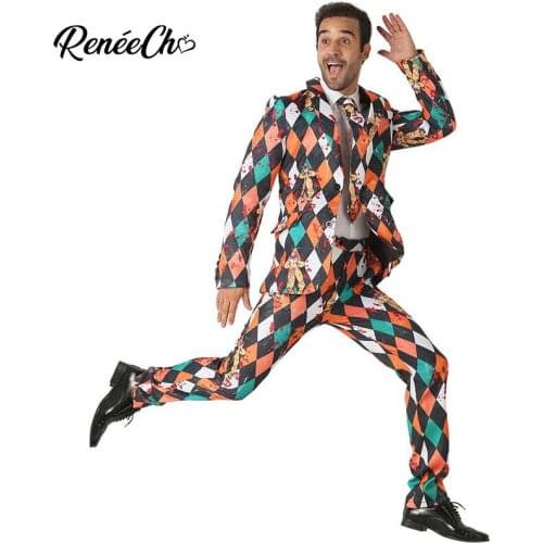 2018 disfraz Halloween Men`s Scary Clown Costume Suit Adult bloody Vampire Costume blazer hombre slim fit Jacket Pants Tie Set