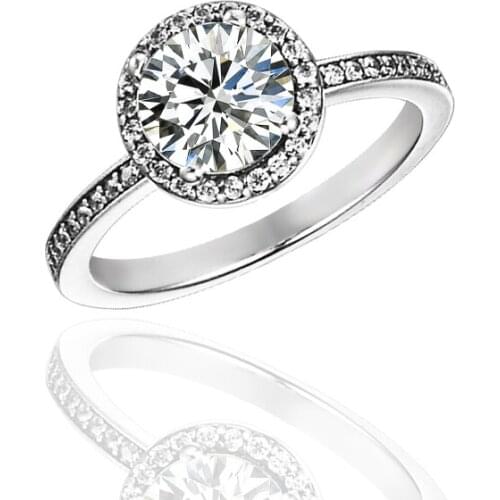 Round Sparkling Ring Silver 925 Big Stone Wedding Rings for Women Lady Anello Fine Jewelry R131