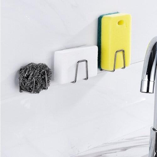 Kitchen Sponges Holder Self Adhesive Sink Sponges Drain Drying Rack 304 Stainless Steel Storage Holder Kitchen Sink Accessories