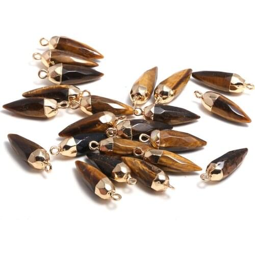 3PCS PNatural Stone Bullet shape Section Tiger Eye Stone Pendants Natural Stone Pendant for Jewelry Making DIY Necklace 13x26mm