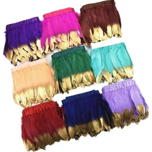 2Meters Golden Silver Colorful Goose Feathers Trim Tape Fringe Ribbon Feather for Crafts Dress Clothing Party Accessories Decor
