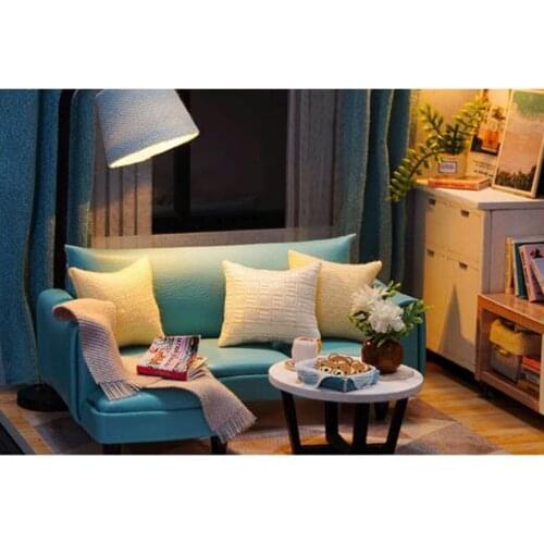 Dollhouse Miniature with Furniture & LED Light, DIY Wooden Doll House Assemble