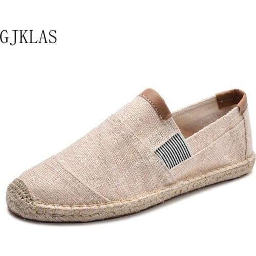 Plus Size 46 Linen Flat Shoes Men Old Beijing Cloth Shoes Comfortable Breathable Men Fisherman Shoes Soft Casual Men Loafers