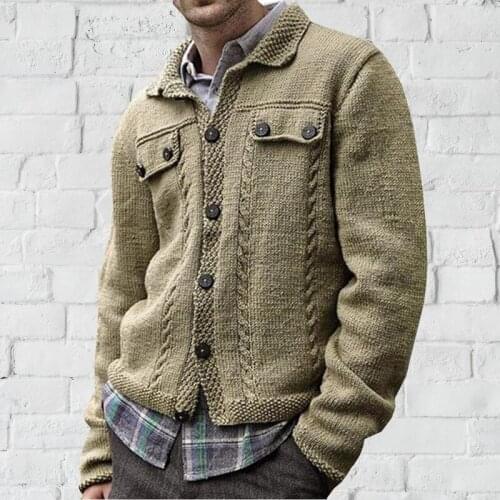 2020 Autumn Winter Cardigan Single Breasted Sweater Men Solid Woolen Warm SweaterMens Long Sleeve Casual Lapel Loose Sweaters