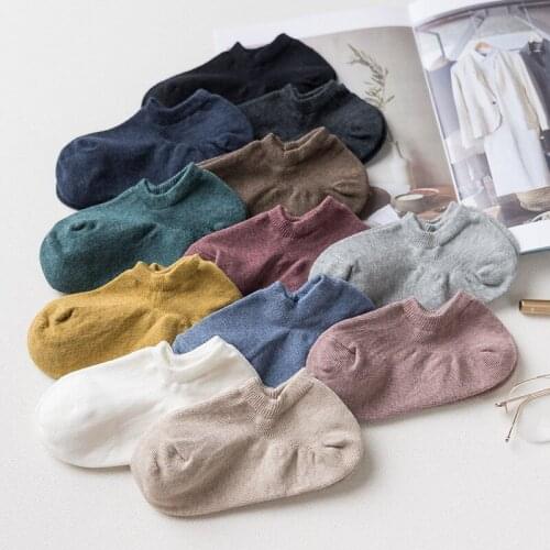 Caramella Womens Combed Cotton Invisible Short Ankle Socks Summer Solid Color 1Pair