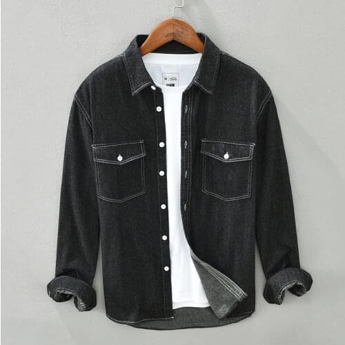 2021 Autumn New Black Vintage Denim Shirts for Men 100% Cotton Casual Comfortable Long Sleeve Tops Plus Size Quality Clothes