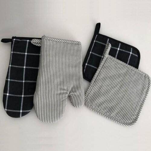 Kitchen Glove Pot Holder Microwave Oven Mitts Cooking BBQ Baking Heat Resistant Quilted Polyester Cotton
