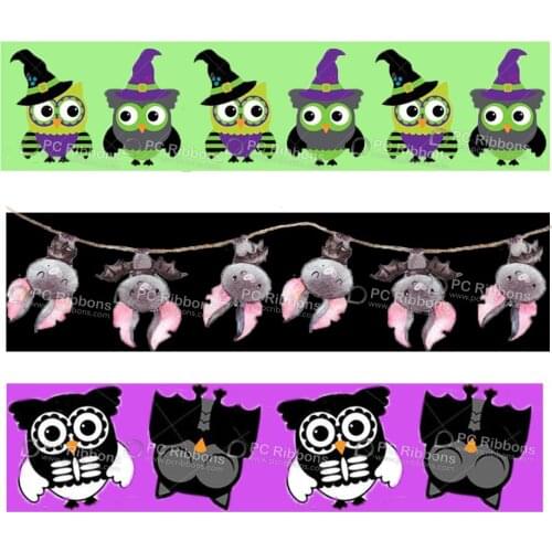 Custom Cartoon Halloween Bat Holoween owl print grosgain ribbon Halloween wreath DIY fabric webbing 100 yards