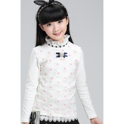 2018 Teen Fall Winter Spring School Girls Shirts Kids Child Long Sleeve Flower Lace Ruffles Girl Tops And Blouse Clothes JW3656A