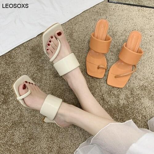 Sandals 2021 Amoi High-heeled Simple And Fashionable Set-toed Sandals Female Stiletto Female 3-5CM Mid Heel Shoes