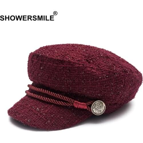 SHOWERSMILE Women Newsboy Caps Hat Burgundy Flat Caps Female Casual Captain Hats Ladies Designer Autumn Baker Boy Caps Black