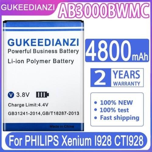 GUKEEDIANZI Replacement Battery AB3000BWMC 4800mAh For PHILIPS Xenium I928 CTI928