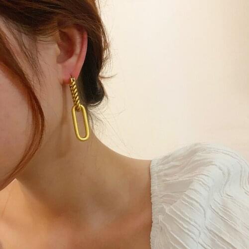 SRCOI Vintage Metal U Shape Geometric Thread Twist Hollow Detachable Chain Long Drop Earrings Punk Women Girls Party Jewelry