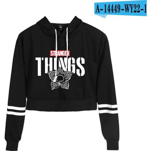 Stranger Things Hoodie Short Sweatshirt Ladies Hoodies Casual Cute Crop Spring Autumn Tops Young girl Sexy High Waist Black tops