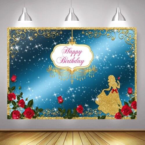 Princess Birthday Party Backdrop Photography Newborn Girl Baby Shower Background Decoration Red Rose Blue Glitter Fairy Tale