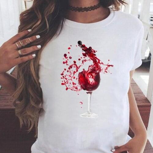 Women T-shirts Wine 3D Cute Printing 90s Short Sleeve Fashion Cartoon Graphic Print Female Summer T Top Shirt Tee T-Shirt