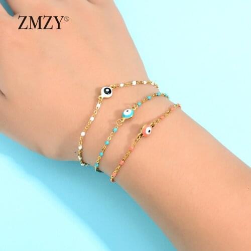 ZMZY Handmade Cute Blue Evil Eye Bracelet Eye Anklets for Women Bohemian Gold Color Charm Bracelet Boho Jewelry Pulseras