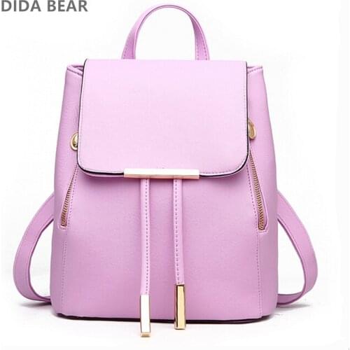 DIDA BEAR Women Backpack High Quality PU Leather Mochila Escolar School Bags For Teenagers Girls Leisure Backpacks Candy Color